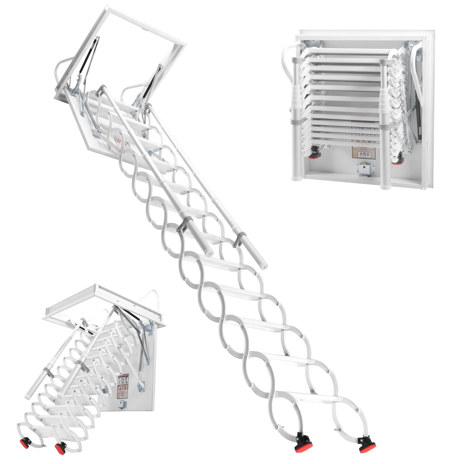 

12 Steps Foldable Loft Step with Handrails Invisible Telescoping Stairs 660LBS Capacity Height Adjustable For Home Duplex Villas
