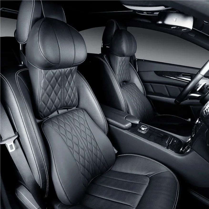 

Car Leather Headrest Lumbar Support Memory Foam Car Rest Neck Pillow Back Cushion Seat Waist Supports Car Interior Accessories