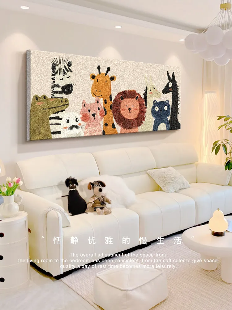 

Cartoon Living Room Decorative Painting Cream Wind Sofa Background Wall Hanging Painting Modern Art Mural