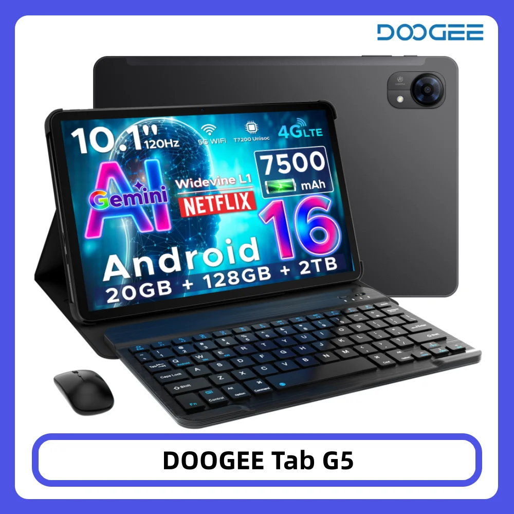 DOOGEE Tab G5 Android 16 Tablet PC 10.1 inch 20GB RAM128GB ROM 7500mAh Battery Widevine L1 Support 4G LTE Tablet Pad PC
