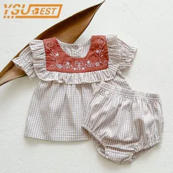 Toddler Baby Girl Suit Clothes Toddler Short Sleeves Shirt+PP Bread Shorts 2PCS Baby Girl Plaid Suit Baby Girl Summer Clothes