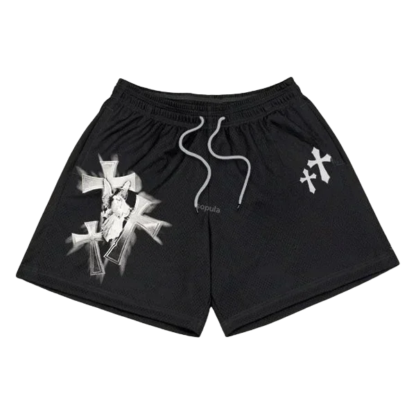 

Уличные спортивные шорты, повседневные черные трендовые шорты с принтом Cross Belief, баскетбольные шорты, тренировочные дышащие модные повседневные шорты