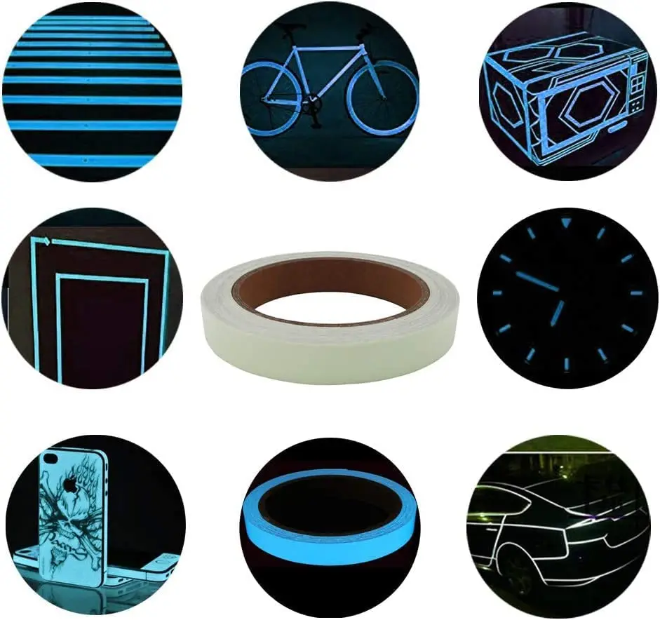 1cm/1.5cm/2cm/2.5cm/3cm/5cm*5m Blue Glow in Dark Tapes Adhesive Safety Stickers Waterproof Photoluminescent Film For Step Stairs