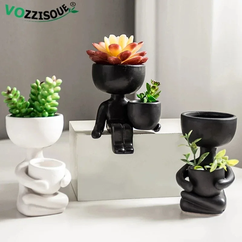 Creative Cute Imitation Humanoid Ceramic Flower Pot Succulent Planter Crafts Vase Home Decoration Personalized Gift Wholesale