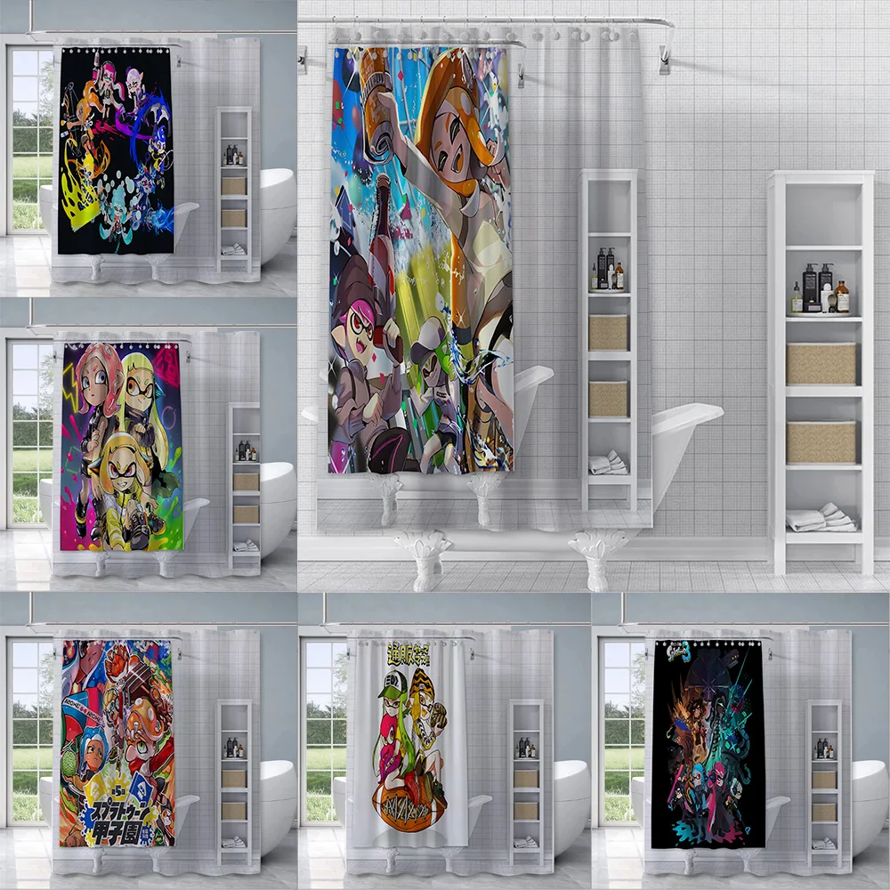 

Games Splatoon Cartoon Shower Curtain Waterproof Polyester Fabric Paint Bath Curtains Home Bathroom Decor Curtain With Hook