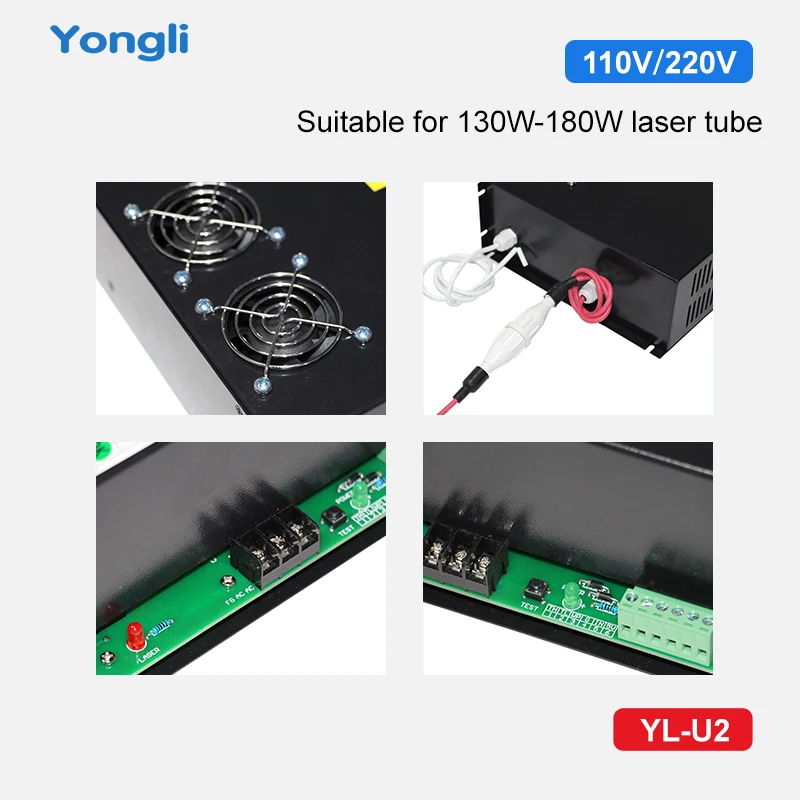 Yongli 130 واط-180 واط YL-U2 CO2 مصدر طاقة الليزر 130 واط 150 واط 160 واط 180 واط أجزاء معدات الليزر لآلة القطع والنقش بالليزر #3
