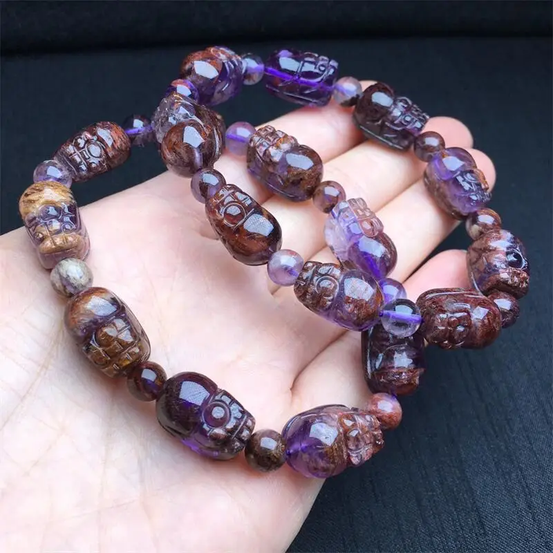 15.5mm Natural Purple Garden Quartz Pixiu Bracelet Handmade Crystal Quartz Jewelry Stretch Bangle Children Birthday Gift 1pcs