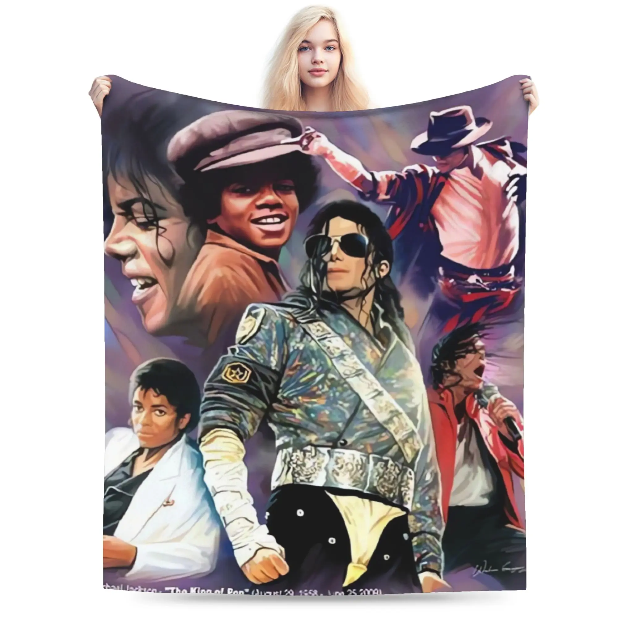 Colorful Michael Jackson Group Artwork Super Warm Blankets  Picnic Plush Throw Blanket Novelty Flannel Bedspread Sofa Bed Cover
