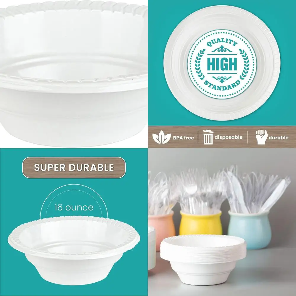 

Белые одноразовые пластиковые миски на 12 унций для микроволновой печи, столовая посуда в упаковке 800 шт.