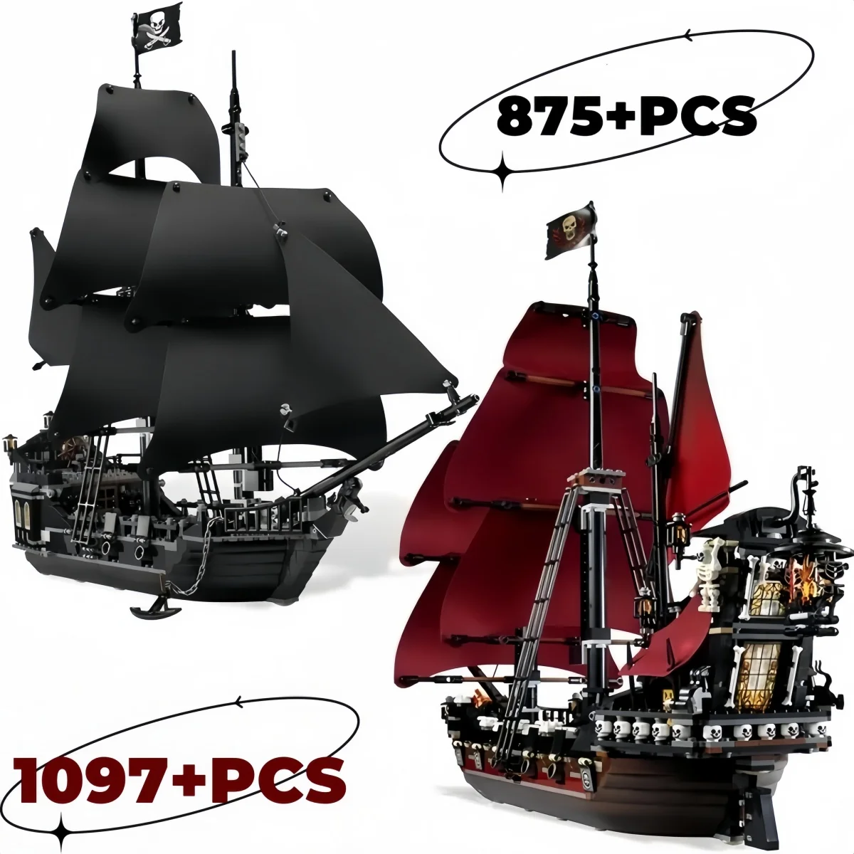 

875+PCS Pirates Of The Caribbean Ship Queen's Revenge Warship Black Pearl Sailboat BuildingBlock Bricks Assembly Toys Gifts