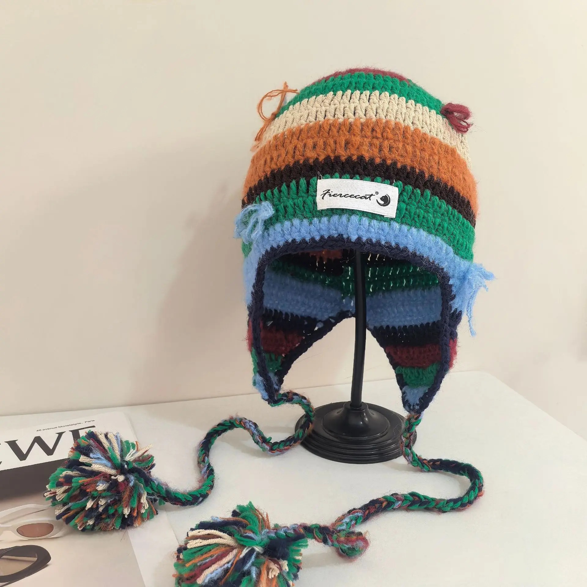 Color Rough Edge Wool Hat Women\'s Autumn Winter Dopamine Wear Warm Knitted Hat Student Ear Protection Windproof Bomber Hat