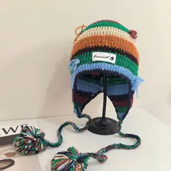 Color Rough Edge Wool Hat Women's Autumn Winter Dopamine Wear Warm Knitted Hat Student Ear Protection Windproof Bomber Hat