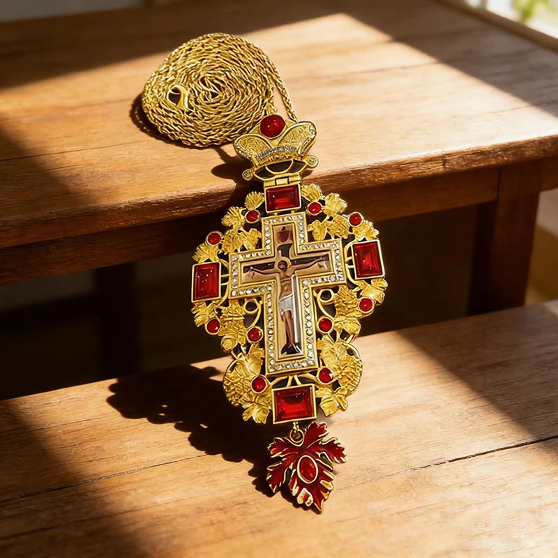 New Premium Red Jewel Gold Ort - Cross Pendant Necklace Gold recension och pris