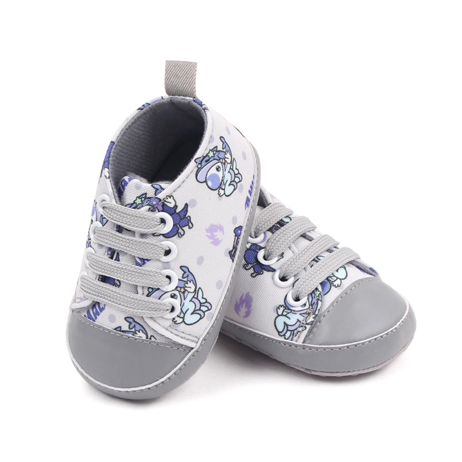 Baby Boys Girls Crib Shoes Cartoon Print Tie-Up Sneakers Non-Slip Infant First Walkers 0-18M