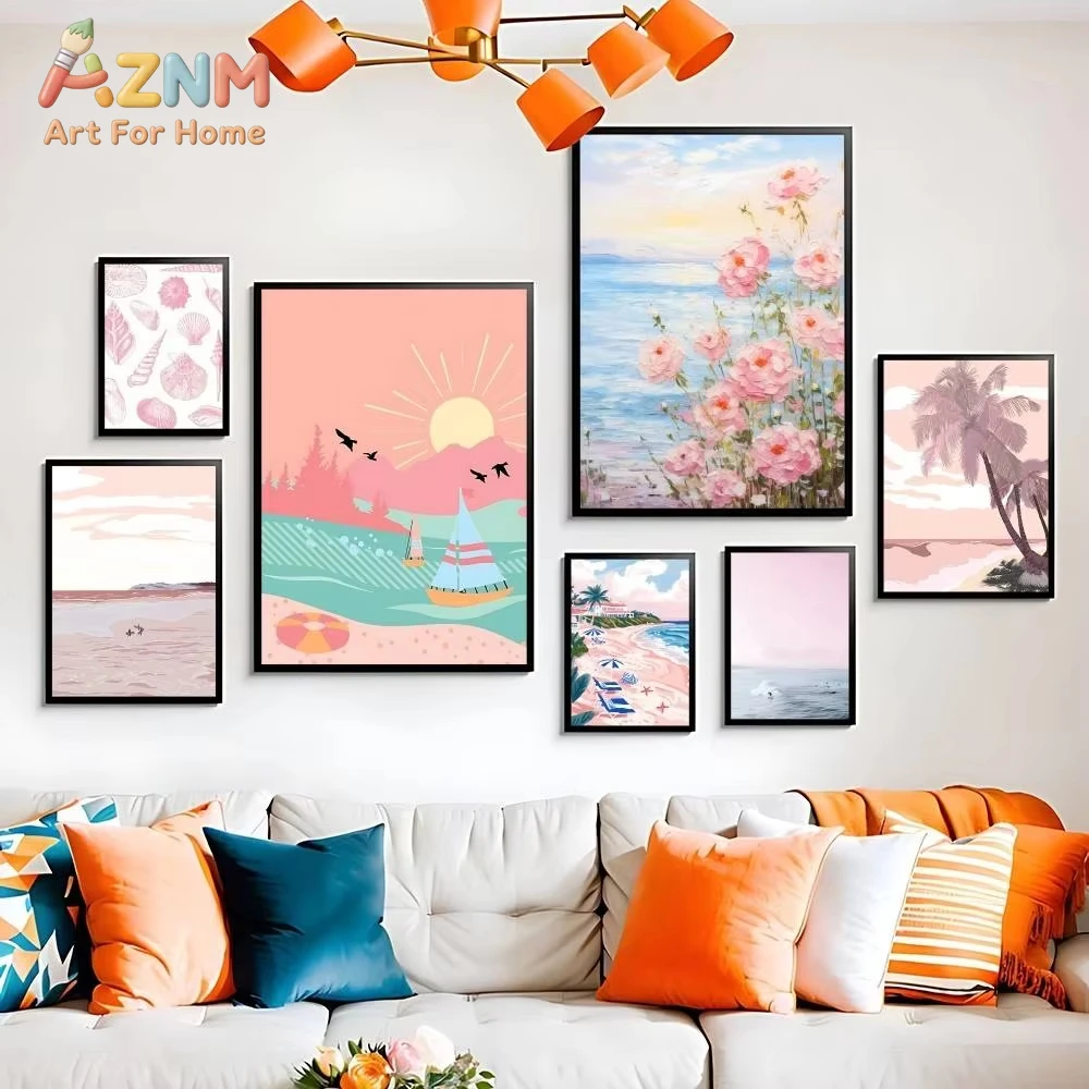 

1 шт. скандинавский розовый постер в прибрежном стиле, высококачественная печать, водонепроницаемый настенный декор, кинопостеры для спальни, ретро-декор комнаты, подарок