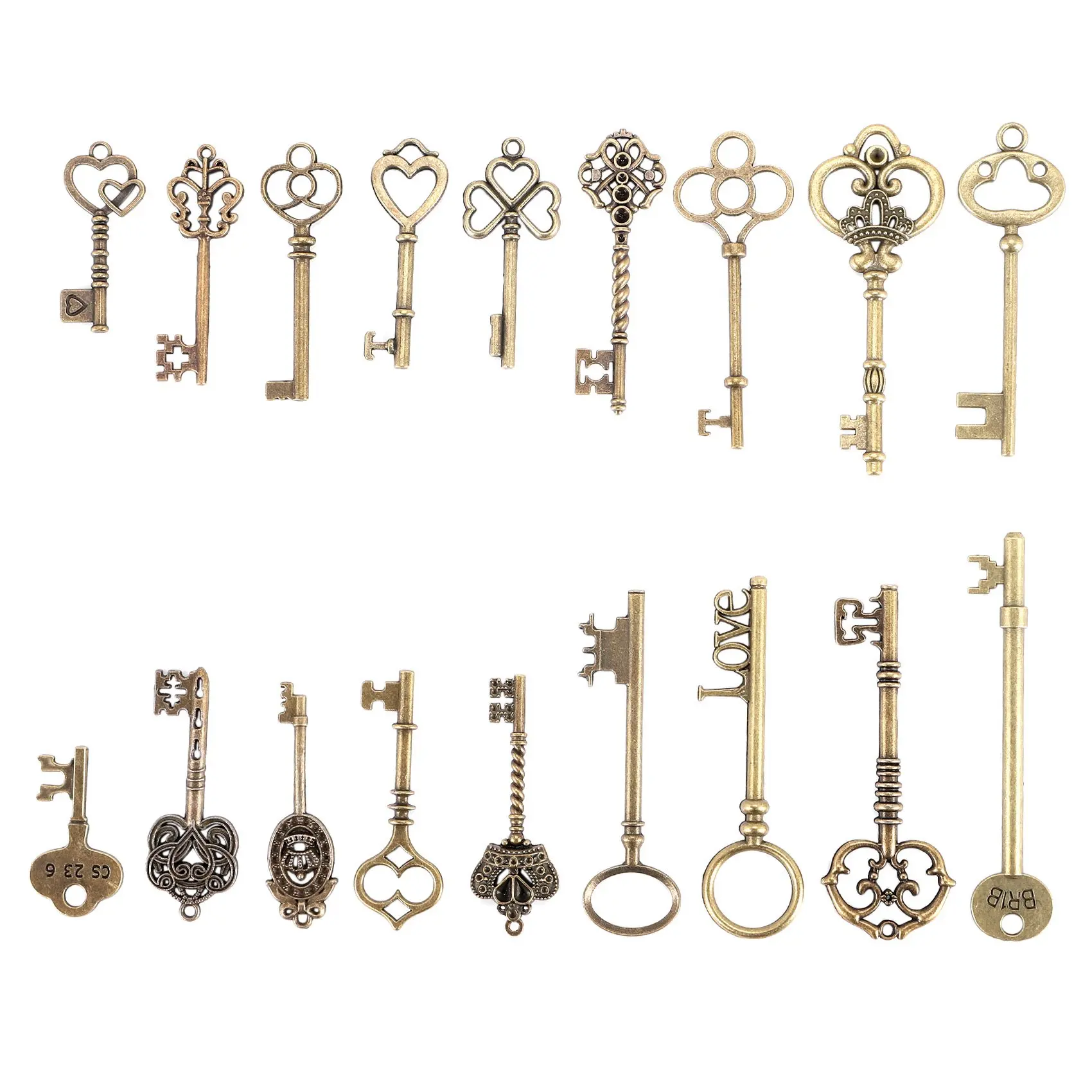 AB72-Set Of 18 Antique Vintage Old Look Bronze Skeleton Key Heart Bow Lock Pendant