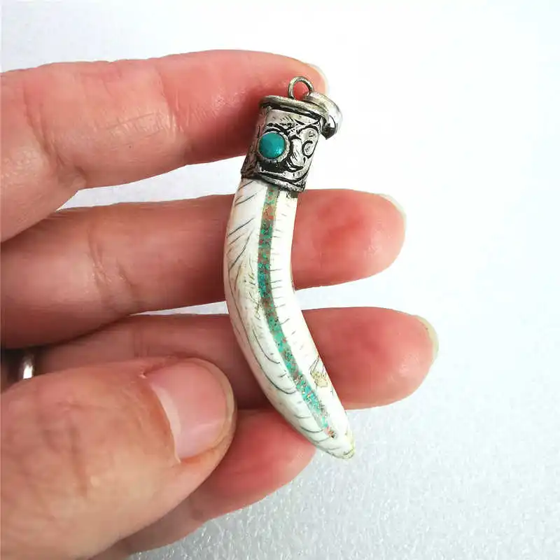 Tibetan Amulet Nepal Conch Shell Tibet Copper Capped Pendants Fang TBP026