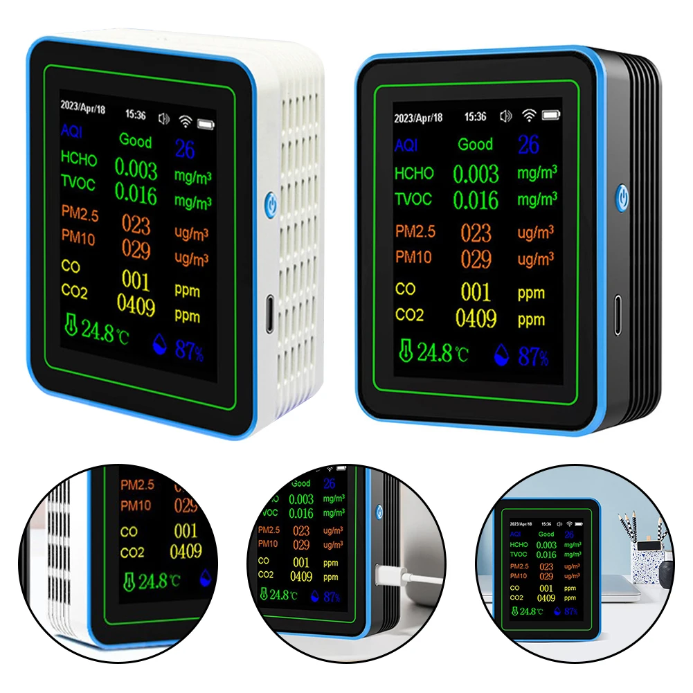 1pc WIFI Air Quality Meter 12 In 1 Tester Indoor Outdoor Air Pollution Detector For Homes Offices Cultivation Areas