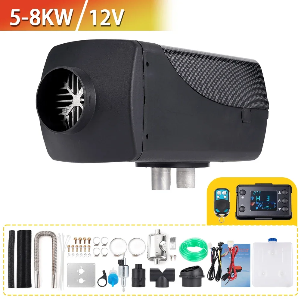 5-8KW Car Air Diesel Parking Heater With Remote Control LCD Digital Switch For Vehicles Trucks Vans Heating Accessories 12V/24V