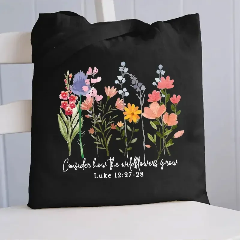 حقيبة يد قماشية مطبوعة على شكل زهرة برية، حقيبة يد جمالية للتسوق والسفر والمناسبات الخارجية هدية للنساء، حقيبة يد للتسوق #1