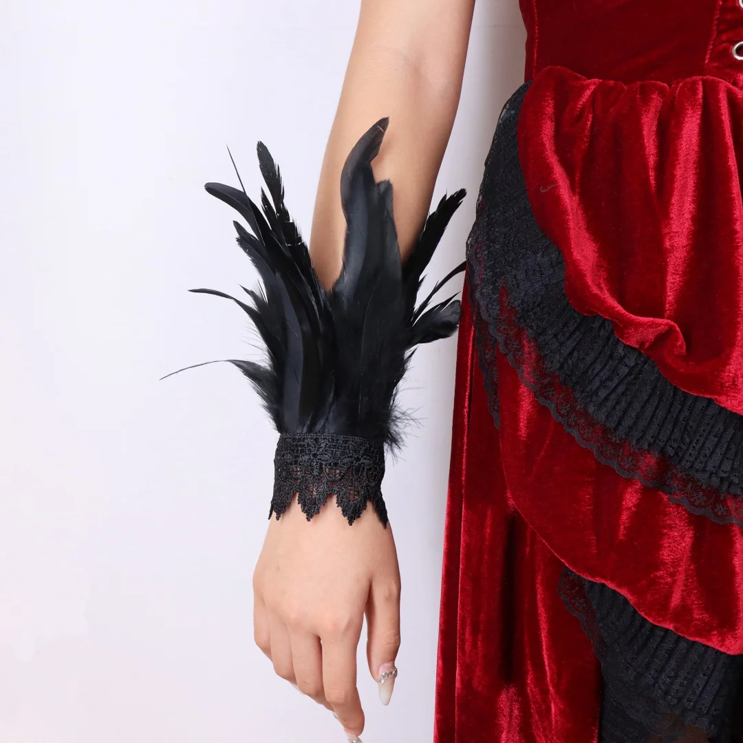 중세 인공 깃털 팔찌 할로윈 의상 액세서리, 무대 공연 의상 소품