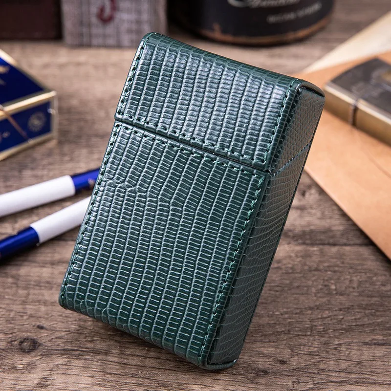 Lizard patterned flip up Cigarette Box 20 pack anti pressure anti wrinkle PU leather Personalized Cigarette case Smoking Tool