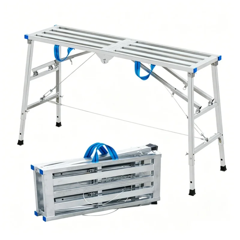 120 x 30 cm faltbare, verstärkte Stahl-Sägebank, multifunktionale mobile Arbeitsplattform mit doppeltem Stützrahmen, robuste Hebe-Arbeitsbankleiter für Innenrenovierung, Wanddekoration, Bauarbeiten