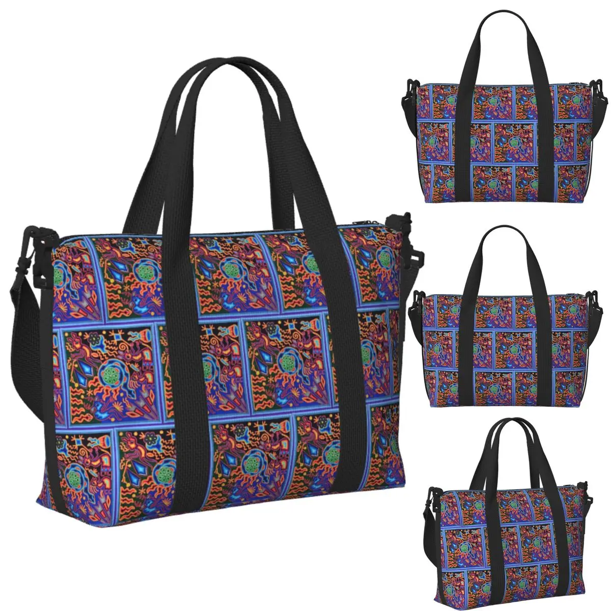 

Custom Huichol Dream Beach Travel Bag Large Capacity Tote Bags for Gym Yoga Women Shopping Duffle Shoulder Bag