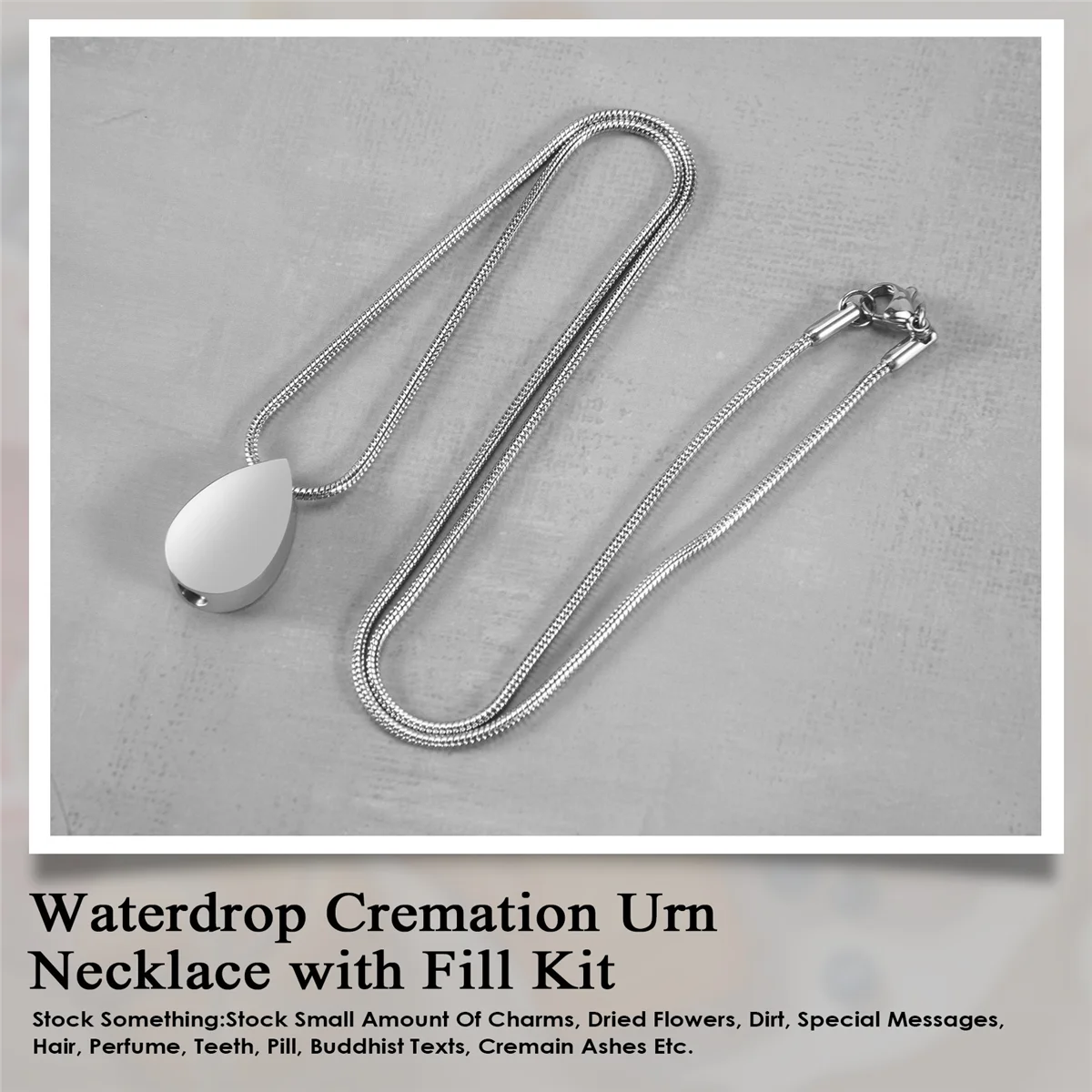 FZFZ パーソナライズされたティアドロップ形状の水滴火葬骨壺ネックレス、灰火葬ジュエリー用の充填キット付き