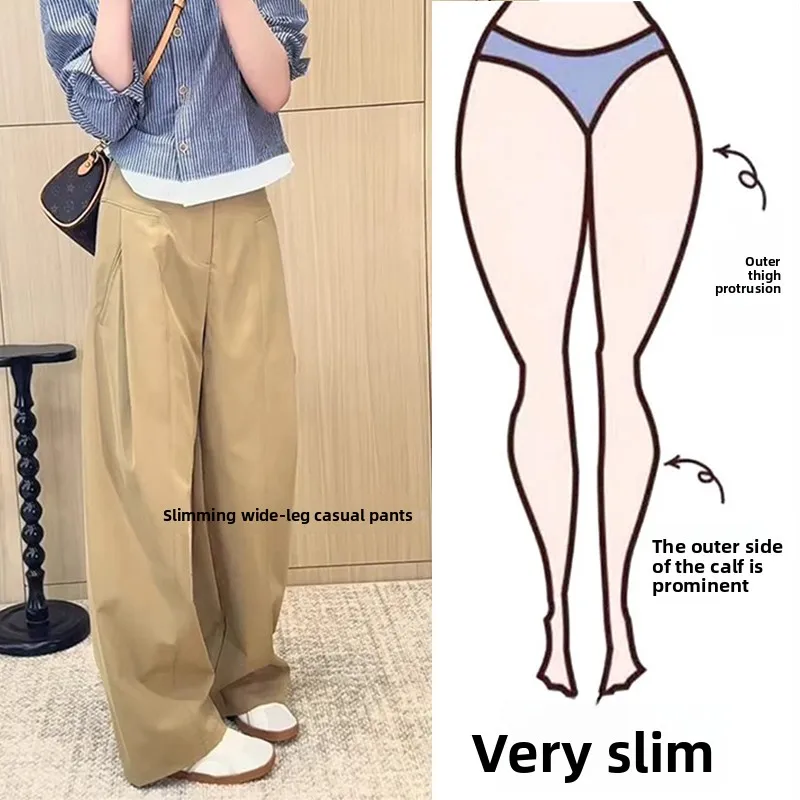 กางเกงขายาวลำลองสีกากีสำหรับผู้หญิง ไซส์พลัส ทรงหลวม ขาตรง เอวสูง ช่วยให้ดูผอม ทรงขากว้าง เหมาะกับรูปร่างคนอ้วน ไซส์ใหญ่ 200 ปอนด์