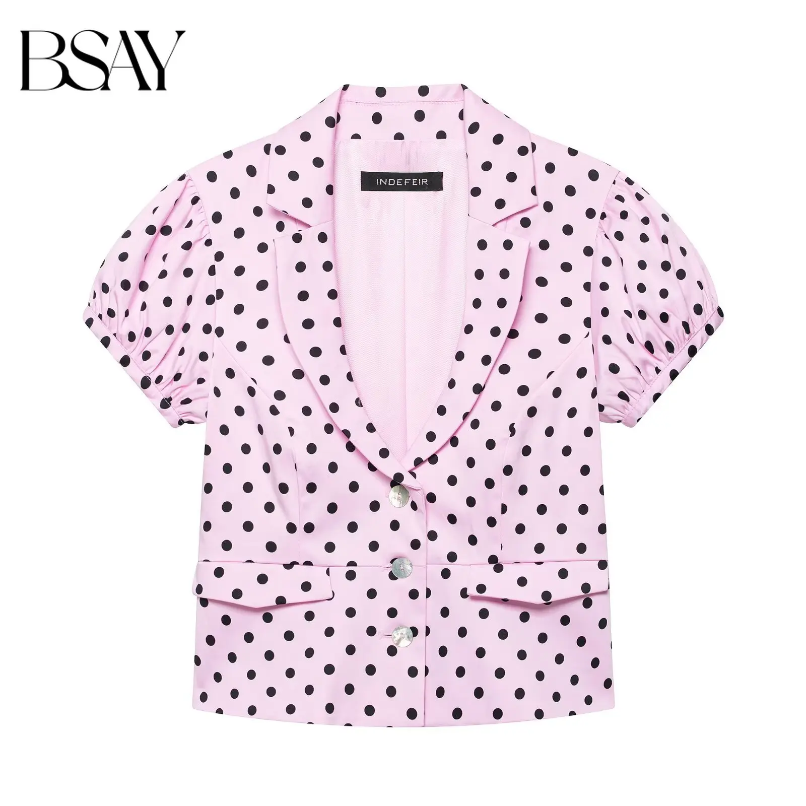 BSAY 2026 Sommer Bohemian Polka Dot Blazer Damen Puffärmel Einreihiger Cropped Anzugjacke Elegante Büro-Damen Oberbekleidung