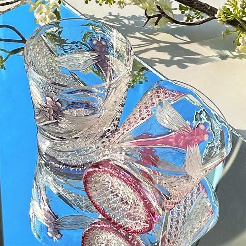 

Japanese-style high-end hand-carved, dragonfly to cup crystal, high-end whiskey glass, exquisite gifts, cup festival