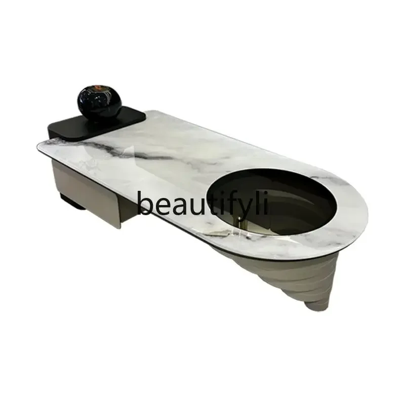 

Panda white marble Italian high-end coffee table 2024 new high-end sense