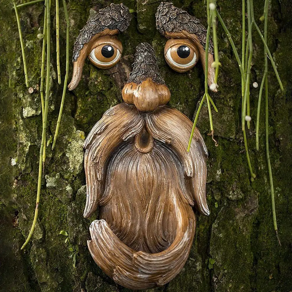 Funny Old Man Tree Face Hugger Garden Art Outdoor Tree Garden Whimsical Old Man Amusing Gnome Sculpture Statue Tree Decor F Y3y8