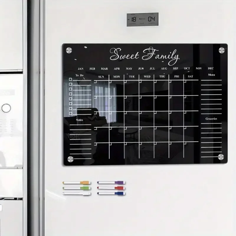 Acryl-Kühlschrankmagnete, schwarz, Wochenplaner, Kalender, Memoboard, löschbare Kühlschrankaufkleber, Heimdekoration, Bürobedarf