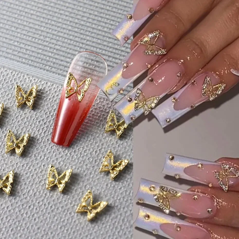 10pcs Butterfly Shaped Nail Rhinestone Silver Gold Butterflies Nail Charm 3D Nail Decoration Glitter Nail Manicure Accessories image 4