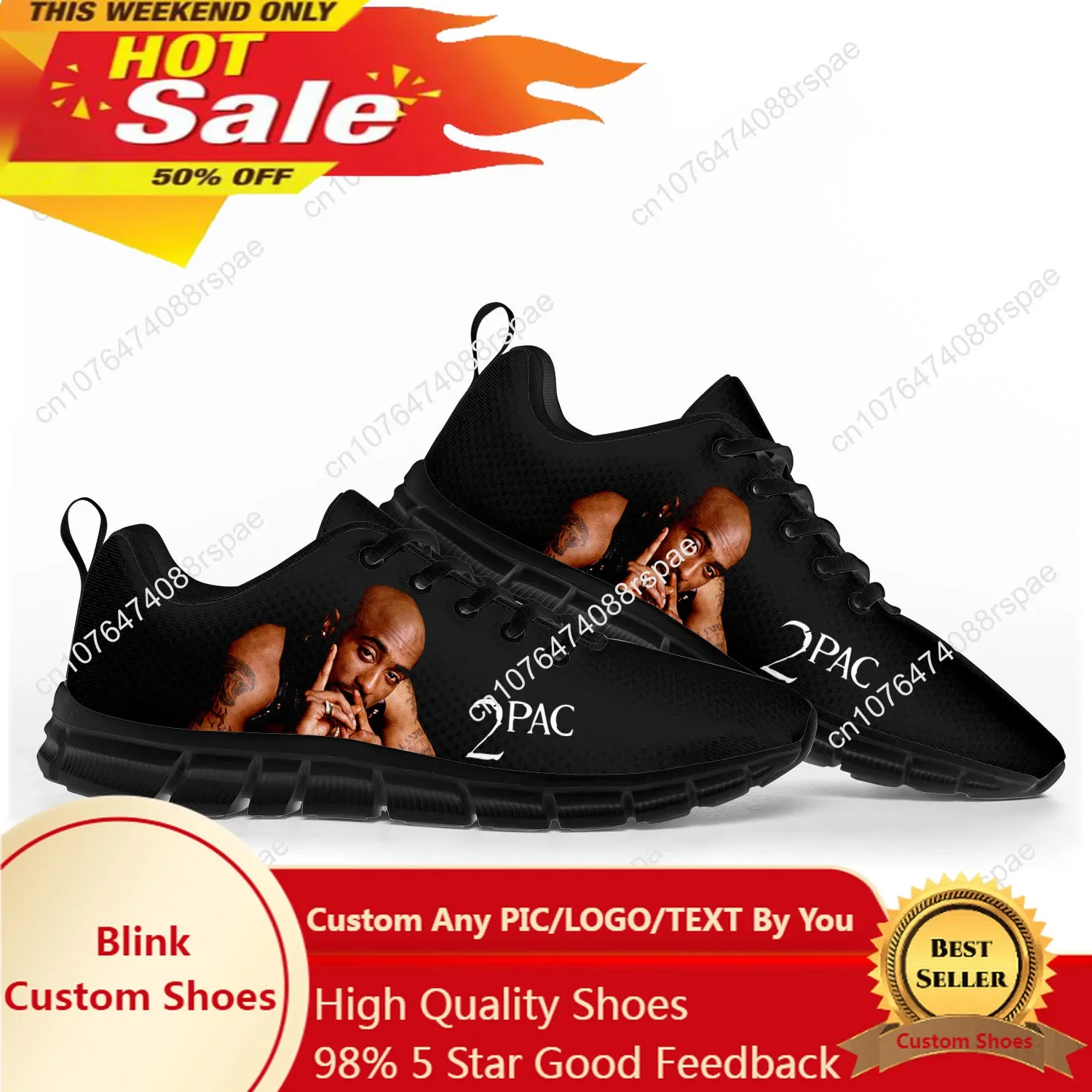 2Pac Hip Hop Rapper Tupac Pop Sports Shoes Mens Womens Teenager Kids Children Sneakers Custom High Quality Couple Shoes Black