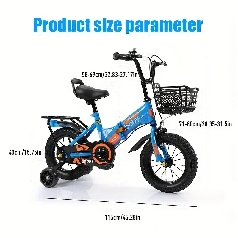 Foldable Kids Bike with Safety Training Wheels Secure Front/Rear Brakes Adjustable Seat Protective Fenders Bicycle 12/16/20 Inch