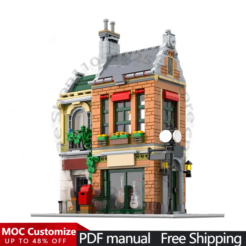 1478 PCS House Street Music Store MOC Customize Modular Building Block Design Educational Model Popular DIY Toy Birthday Gift