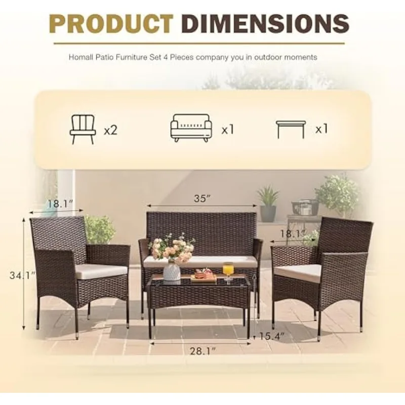 Homall 4 pieces conversation light beige patio furniture sets