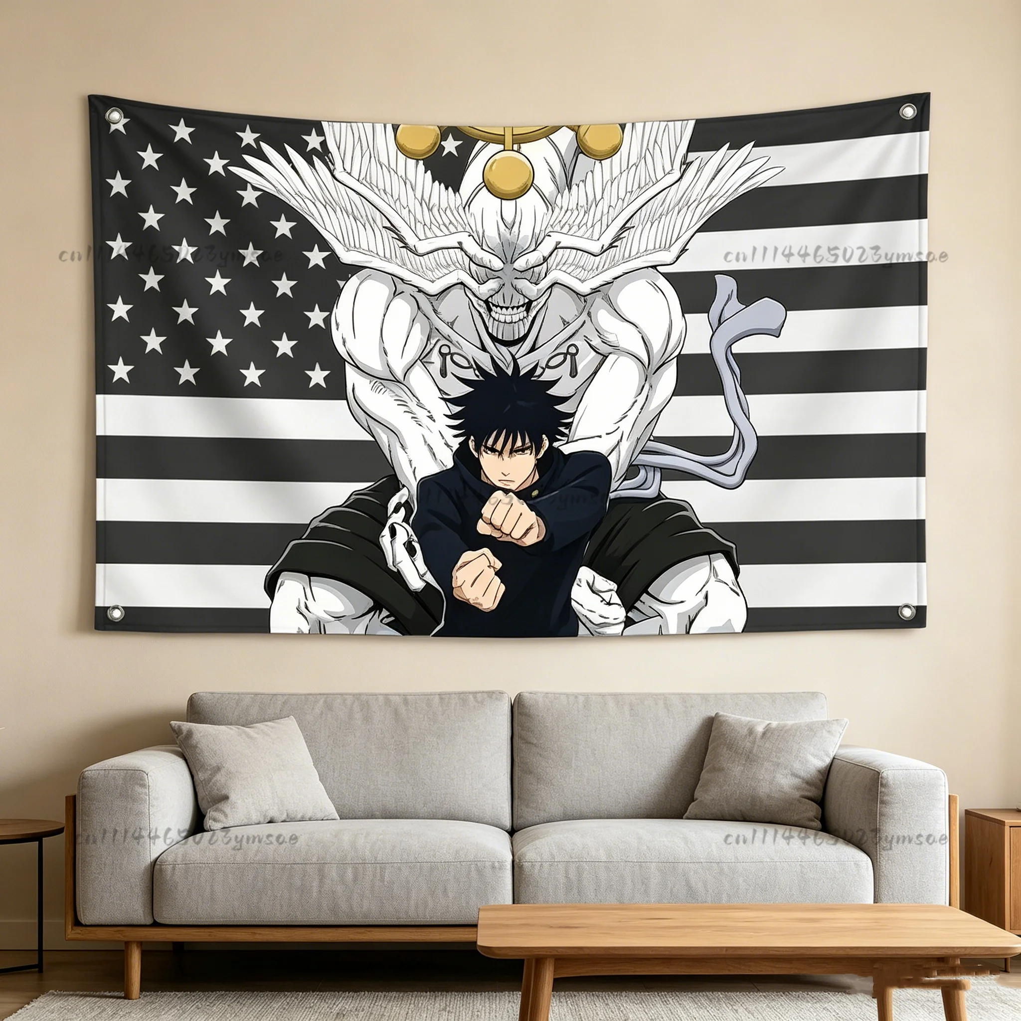 Anime Fans Tapestry Cartoon Black American Flags Megumi Fushiguro JJK Flags Wall Tapestries Boys Room Decor Background Cloth