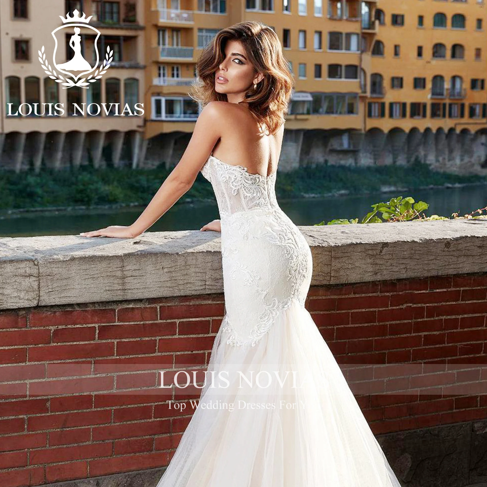 LOUIS NOVIAS-vestido De Novia De sirena sin tirantes para mujer, traje De encaje bordado, Espalda descubierta, 2023