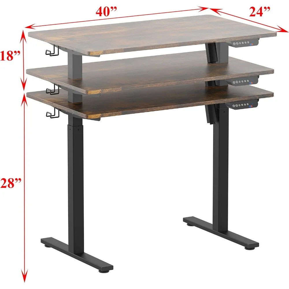 Mesa elétrica altura ajustável com imprensa memória, marrom rústico, 40x24 polegadas