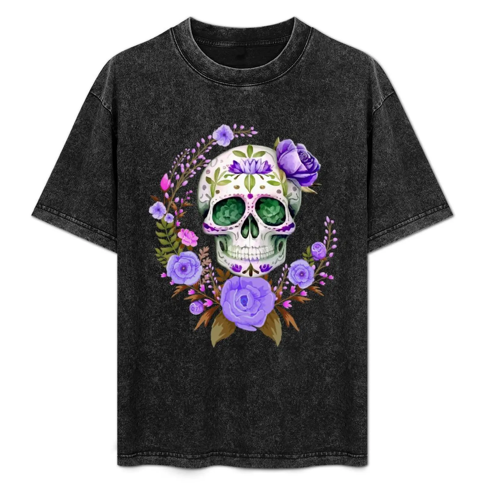 

Purple Floral Dia De Los Muertos Sugar Skull T-Shirt for a boy hippie clothes Blouse mens graphic t-shirts anime