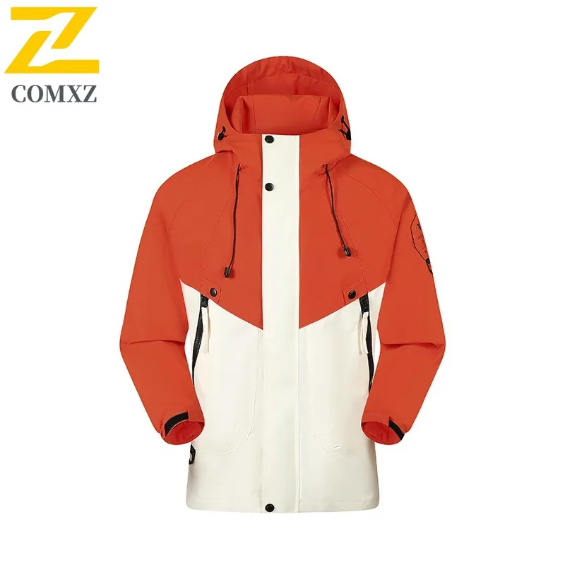 

COMXZ Men Jacket Fashion Color Block Outdoor Camping Windproof Jacket Classics Hooded Autumn Casual Lightweight Streetwear Coat
