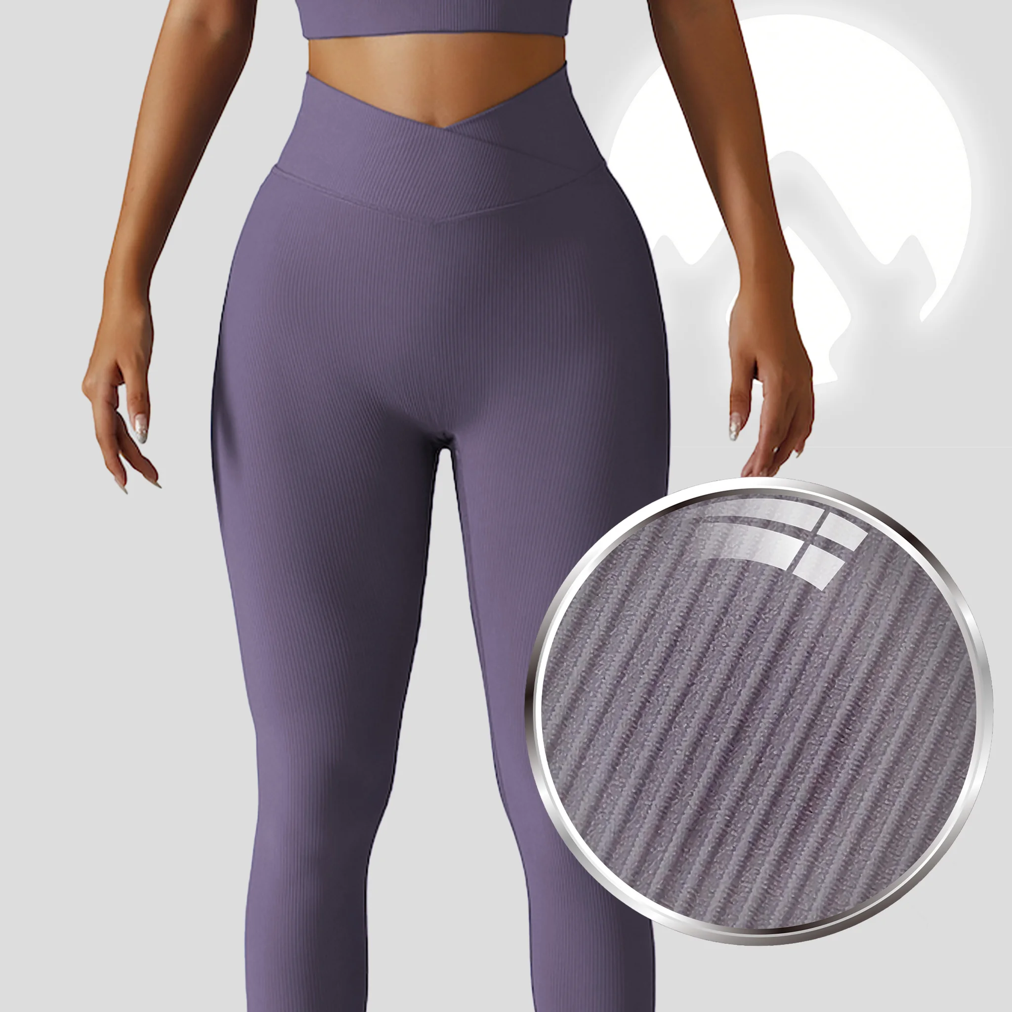 Gerippte Yoga-Leggings für Damen mit überkreuzter Taille, Peach-Butt-Effekt, Stretch, knöchellang, Fitness-Laufhose, nicht durchsichtig