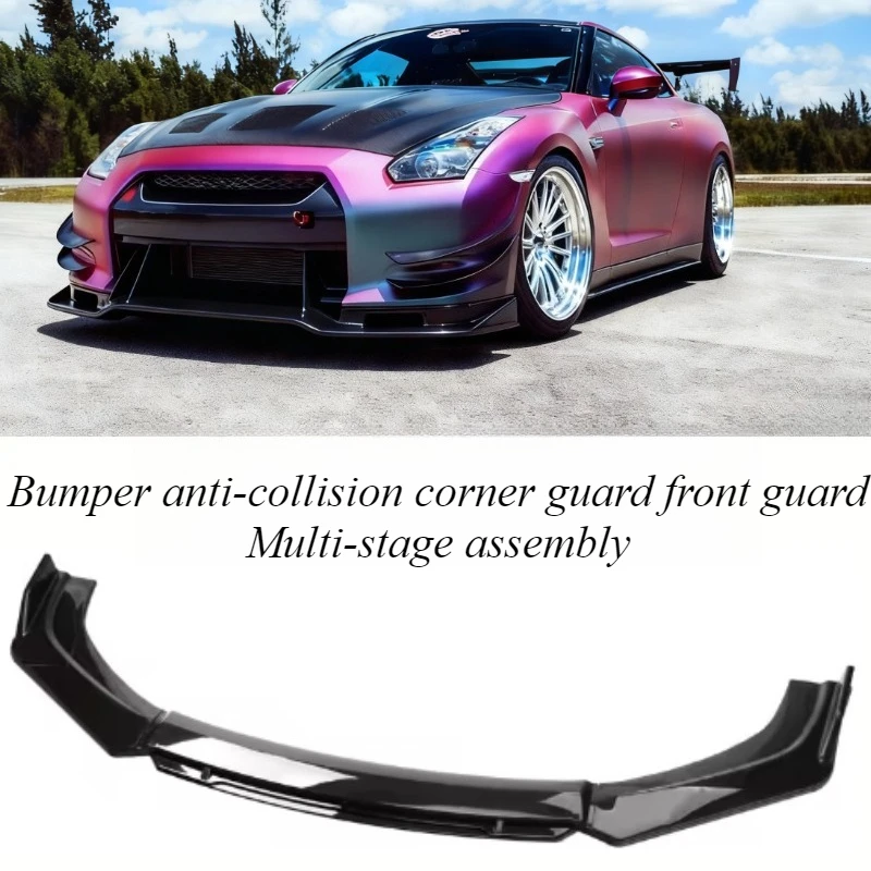 

For Universal Cars 3PCS Front Bumper Lip Splitter Glossy Black With Red Stripe ABS Plastic Direct Fit Exterior Styling Body Kit
