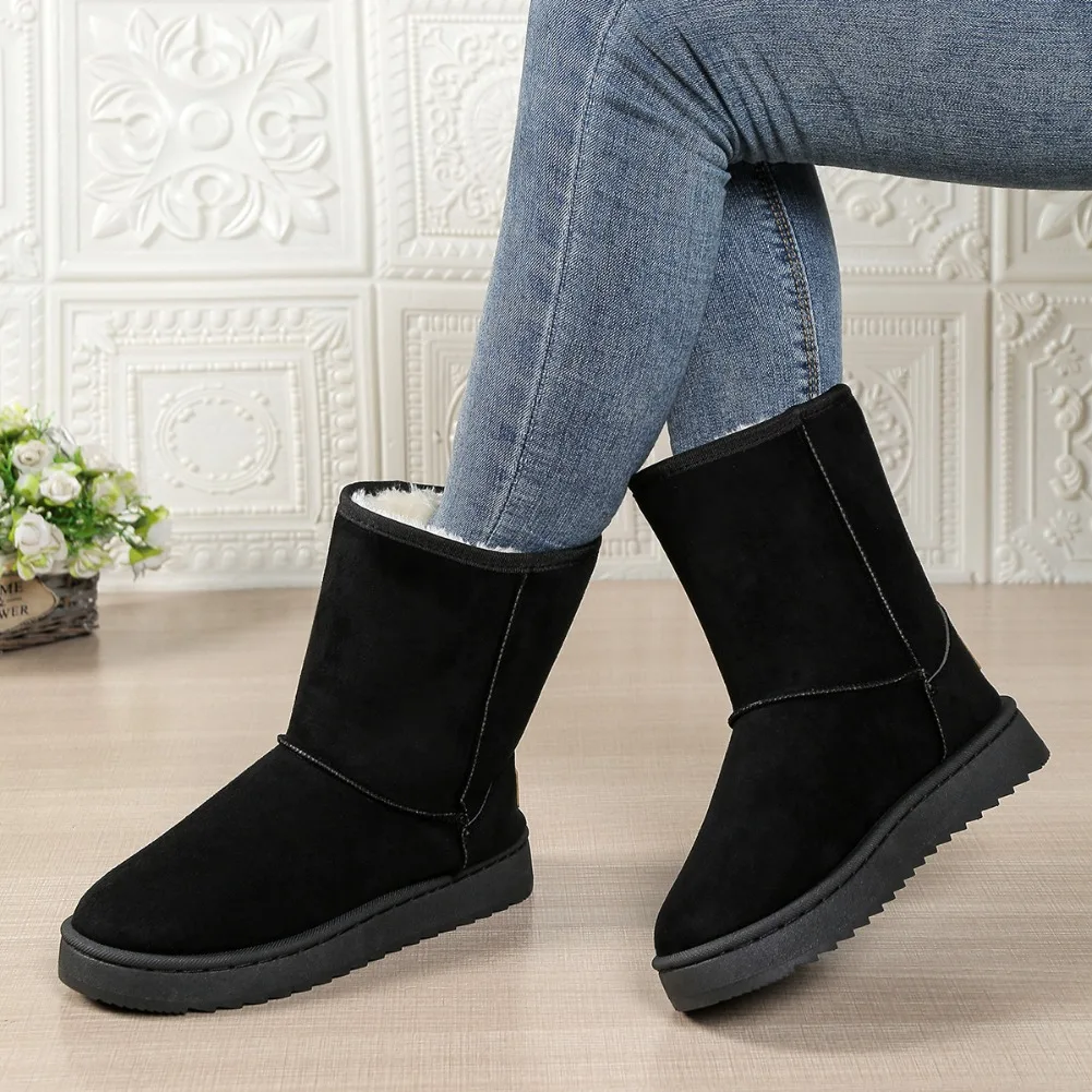Wasserdichte, warme Plateau-Schneestiefel für Damen, große Größen, Winter-Slip-On-Stiefel, flache, lässige Damenstiefel, 2026 neue Mode – Detail 25