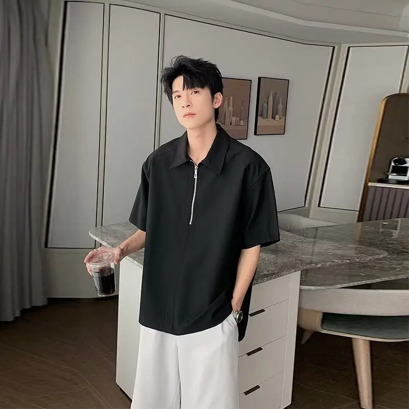 

Летняя мужская молния ort Sve irt, большой размер 250, корейский ретро-дизайн, уникальная верхняя одежда, повседневная модная молодежная тенденция