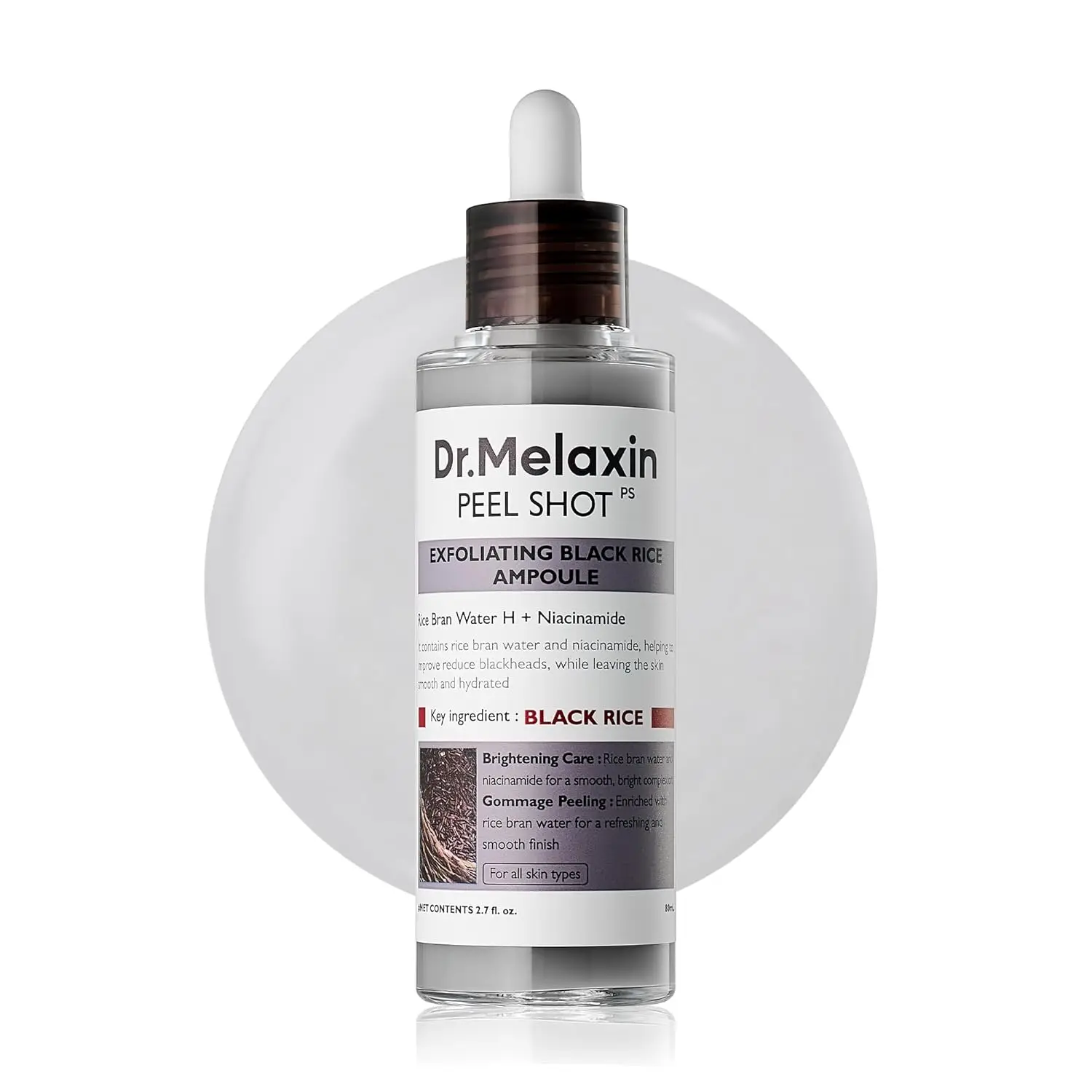 

Ампула-пилинг Peel Shot Glow Black Rice 80 мл, средство для удаления омертвевшей кожи, мягкое отшелушивание с экстрактом рисовой воды, AHA, BHA, ниацинамид.